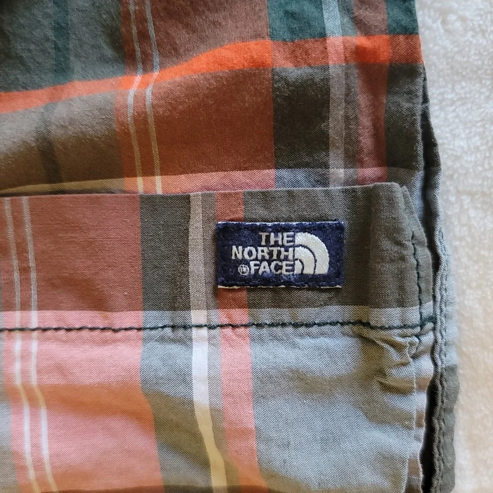 The North Face Plaid Shirt Mens XL Orange Grey Long Sleeve Button Down Cotton